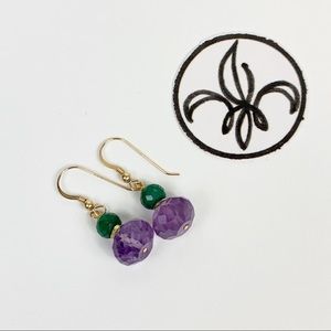 Amethyst Emerald Dangle Pierced Earrings